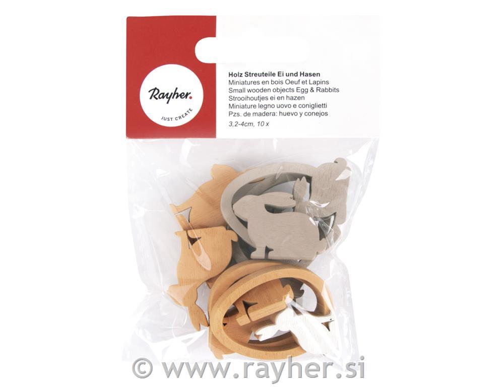 Leseni okraski Zajčki&Jajčka, 3.2-4cm, set 10
