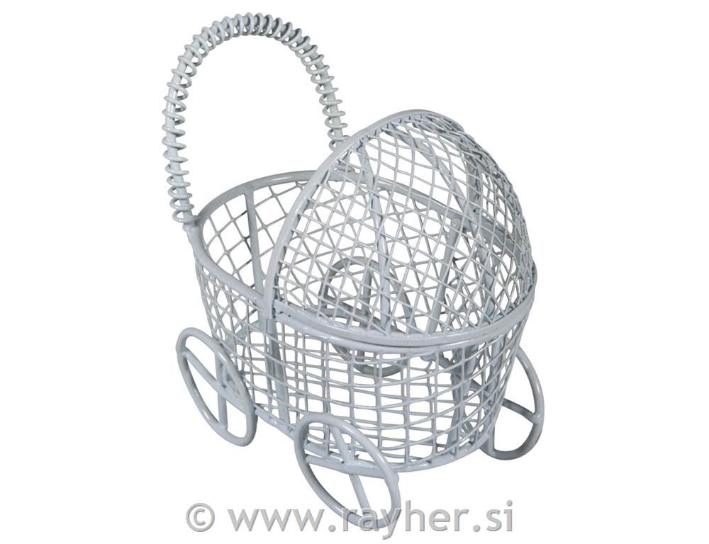 Deco-metal stroller, baby blue, 8x5x7.5cm
