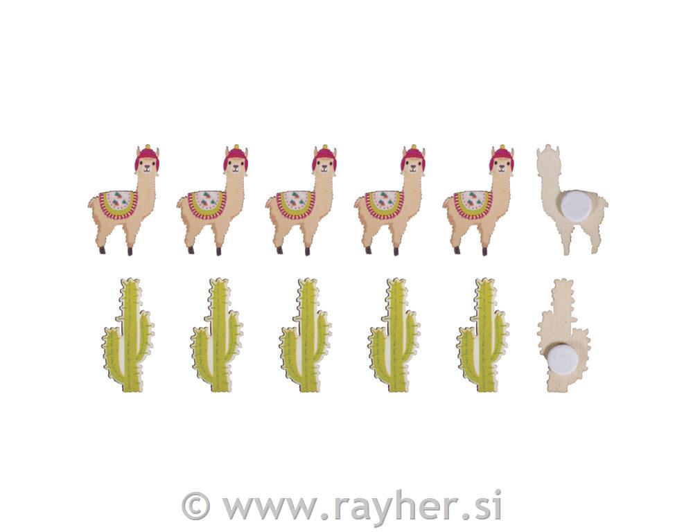 Leseni okraski, Lama&Kaktus,1.4-1.7 x 3cm, set 12