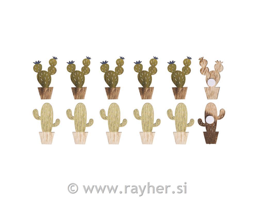 Small wood.object Cacti w.adh.dots, 2.8x4.3-4.5cm, tab-bag 12pcs