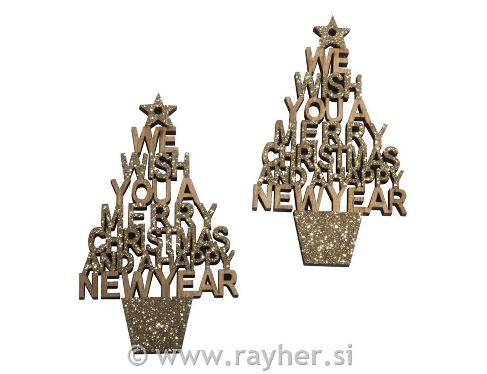 Leseni okras smrečica 5x8,3 cm 2 kosa