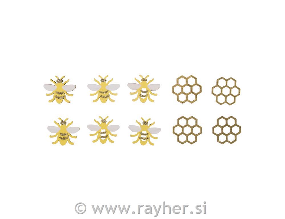 Small wooden objects Bees2.9x2.5cm, assorted, tab-bag 10pcs