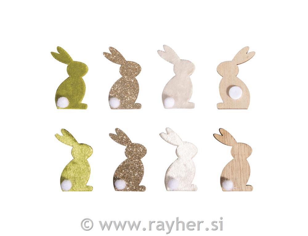 Leseni okraski, Zajčki, 2.5x4cm, 8 kosov