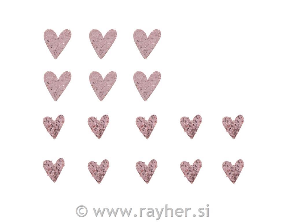 Small wooden objects Glittered Heartspale-pinkassort.2+3cm, tab-bag 16pcs