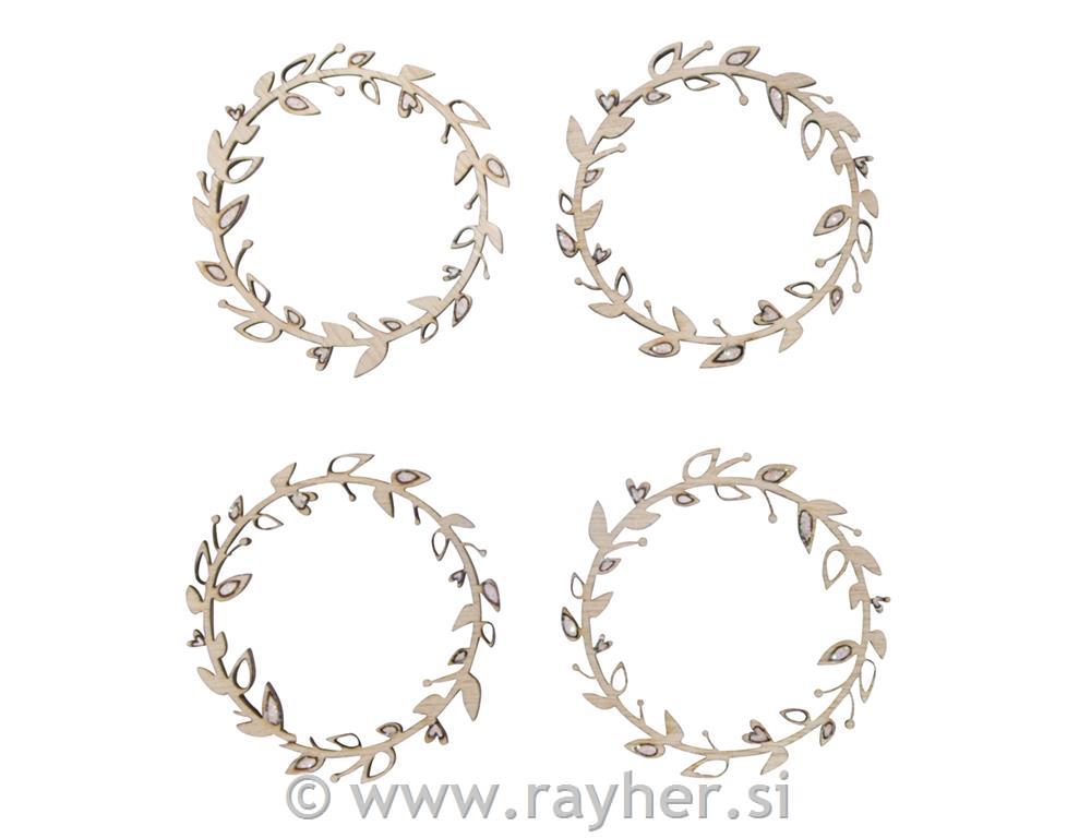 Small wood.objects Wreath w.leaves,5.5cmtab-bag 4pcs