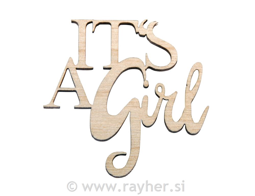 Lesen napis"It's a girl",natur, 4.6x4.4x0.3cm, 4 kosi