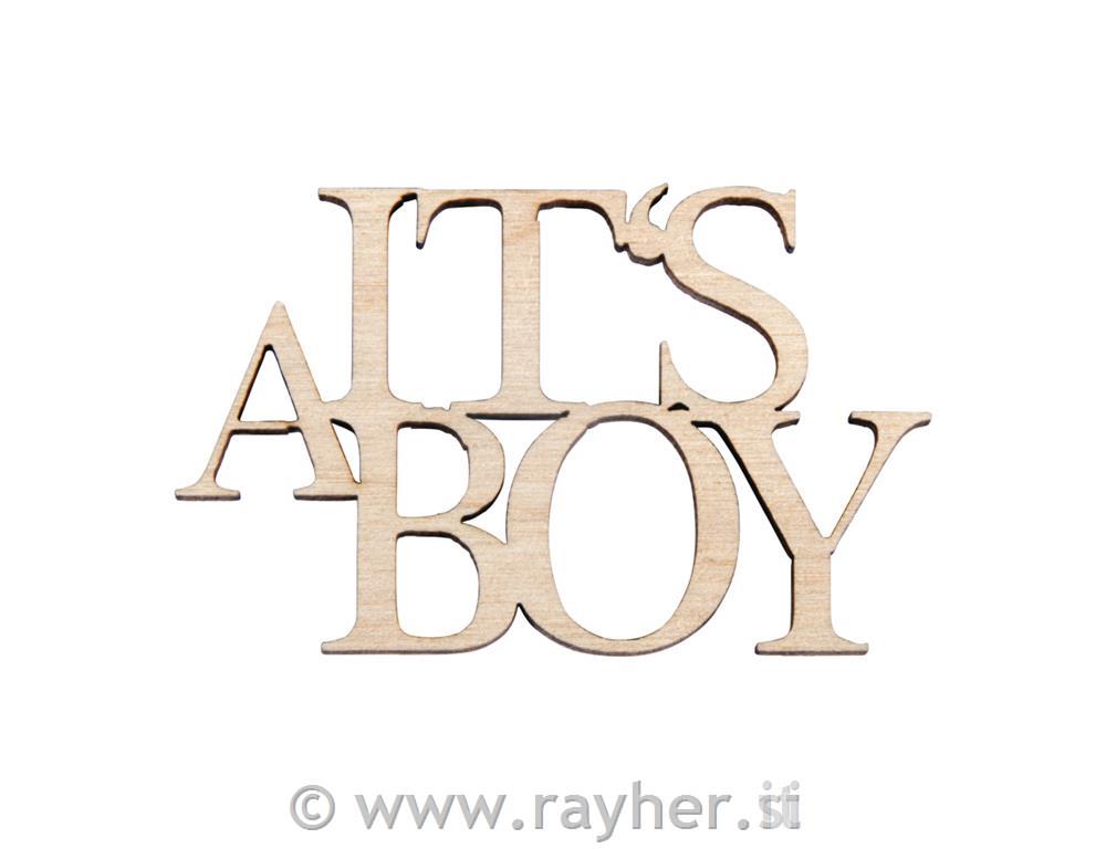 Wood mini letter."It's a boy",FSCMixCrenatural5.5x3.5x0.3cm, tab-bag 4pcs