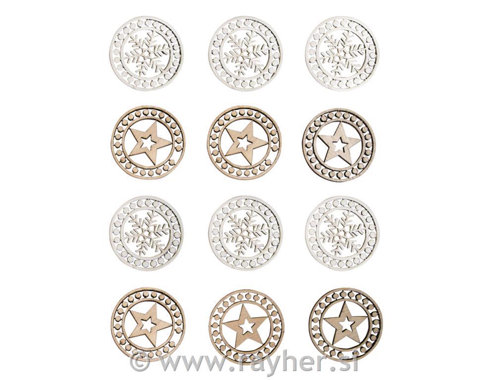 Leseni okraski Zvezde+Snežinke, 3.2cm, 12 kosov