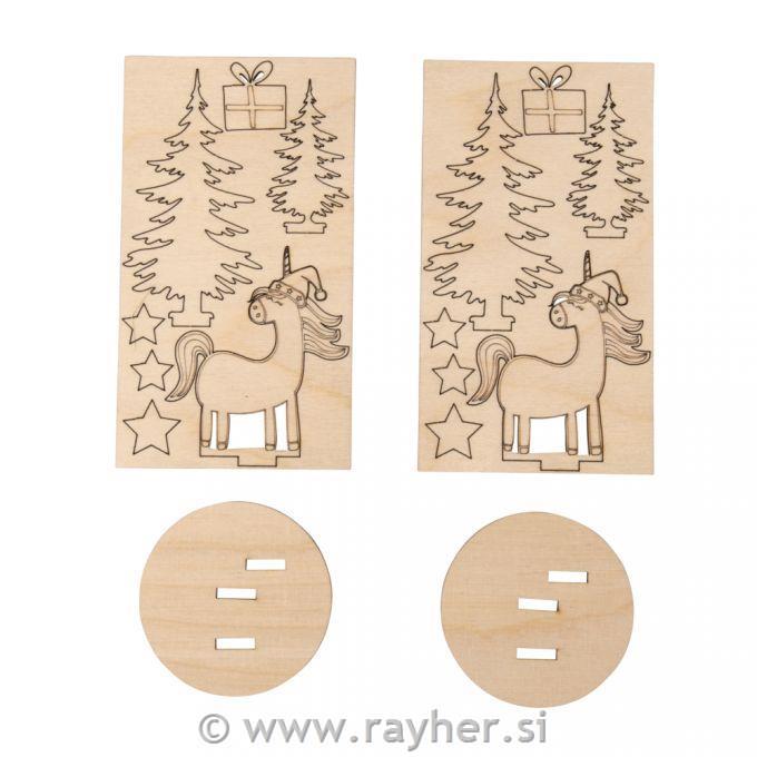 Lesena maketa Praznični samorog set 2 premer 6 cm v=8,2 cm