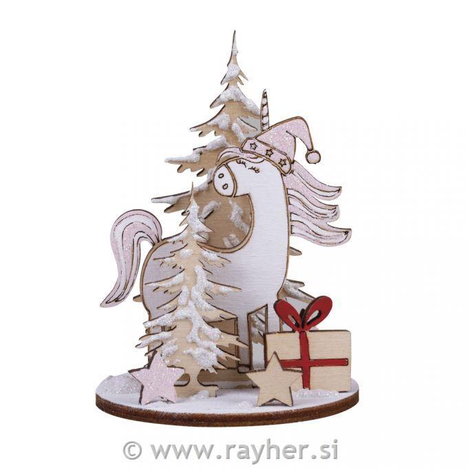 Lesena maketa Praznični samorog set 2 premer 6 cm v=8,2 cm