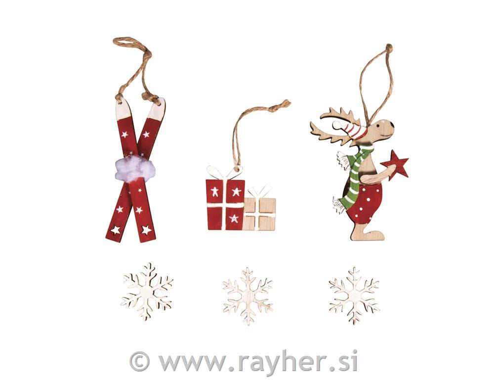 Leseni okraski jelenčki 3,8x3,5cm set 9