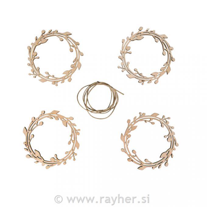 Leseni okraski venčki 8 cm set 4