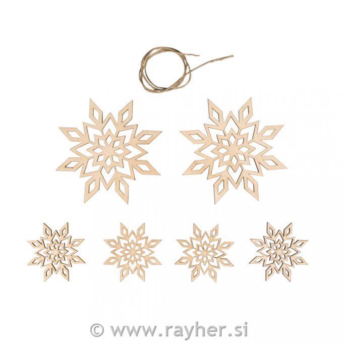 Wooden Snowflakes 5-9 cm set 6