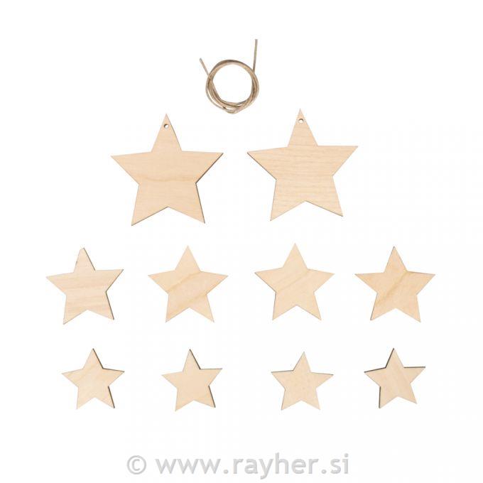 Leseni okraski Zvezdice 3,5-5,7 cm set 10