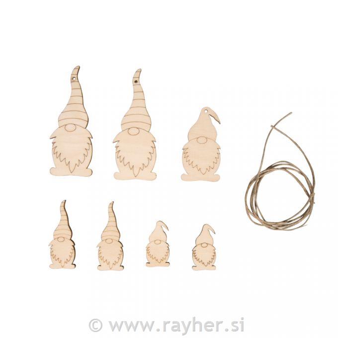 Leseni okraski Škratje 2,5-9 cm set 7