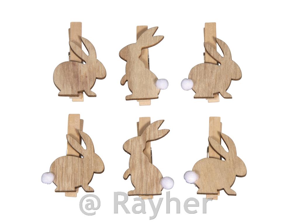 Lesene ščipalke, Zajčki, 2.5x3.5cm, set 6