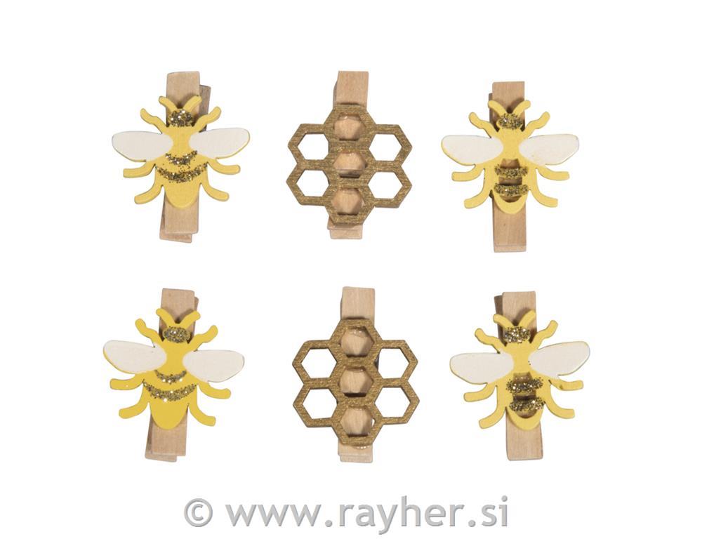 Wood clothes pegs Bees, coloured, 2.5x3.