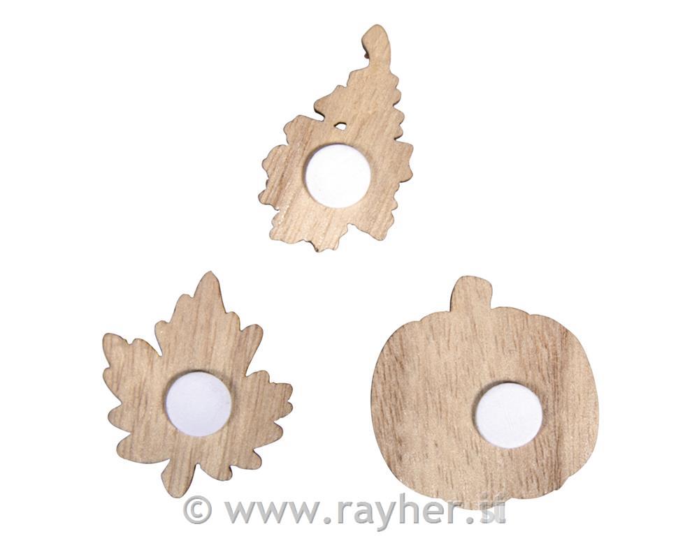 Leseni okraski, buče+listje 3,7cm; 12kos