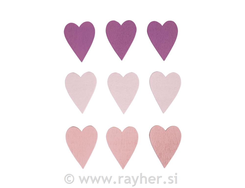 Leseni srčki, 3x4cm, set 9