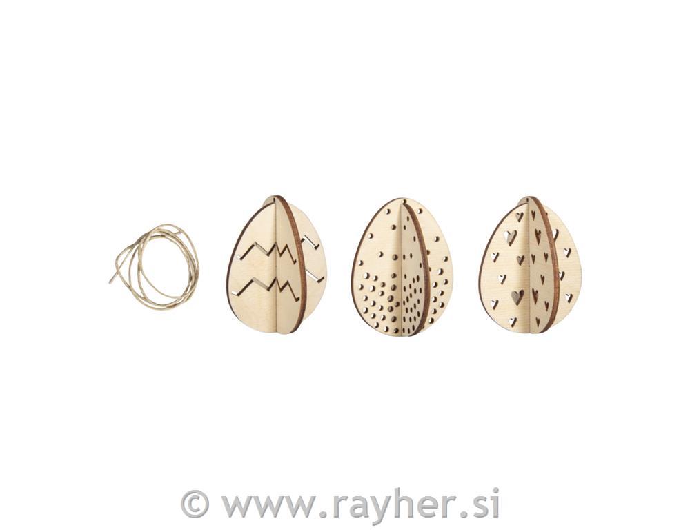 Lesena jajčka 3D, 5,5x7cm, set 3