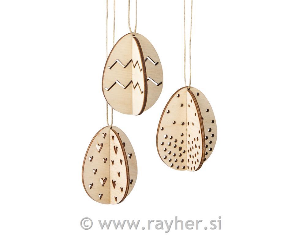 Lesena jajčka 3D, 5,5x7cm, set 3