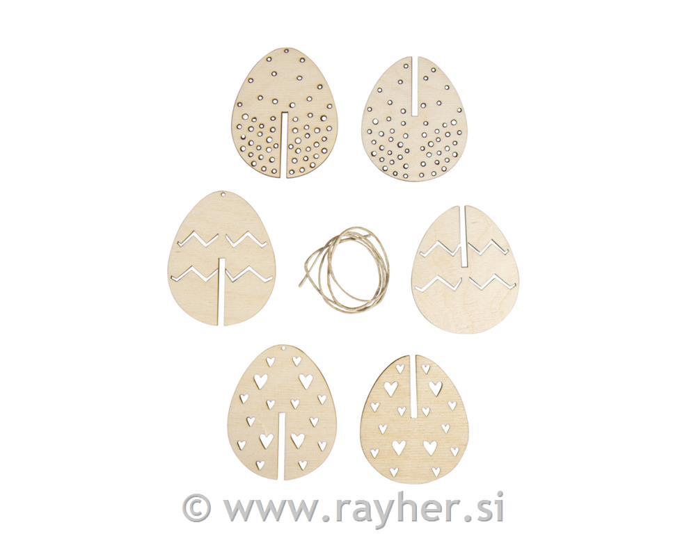 Lesena jajčka 3D, 5,5x7cm, set 3