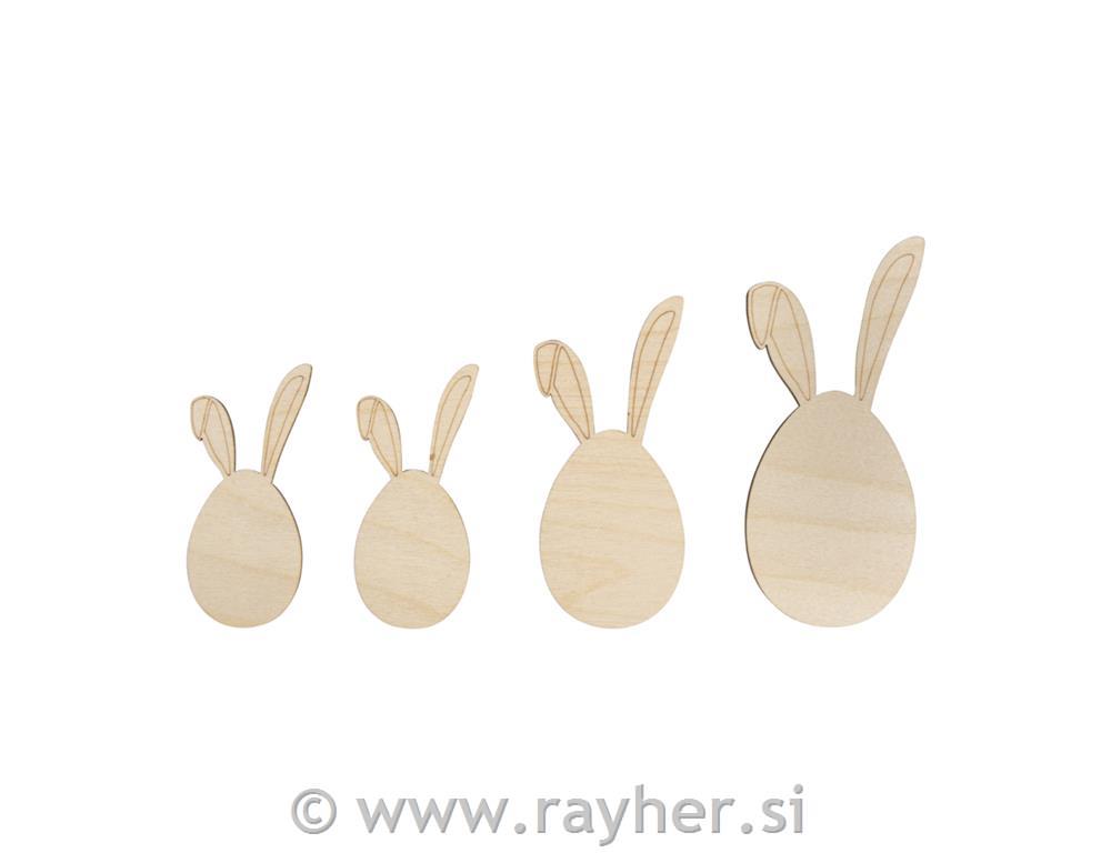 Leseni zajčki, natur, 8+10+12cm, set 4