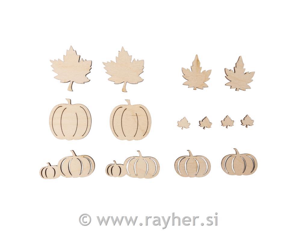 Leseni okraski Jesen, buče, listi, set 14