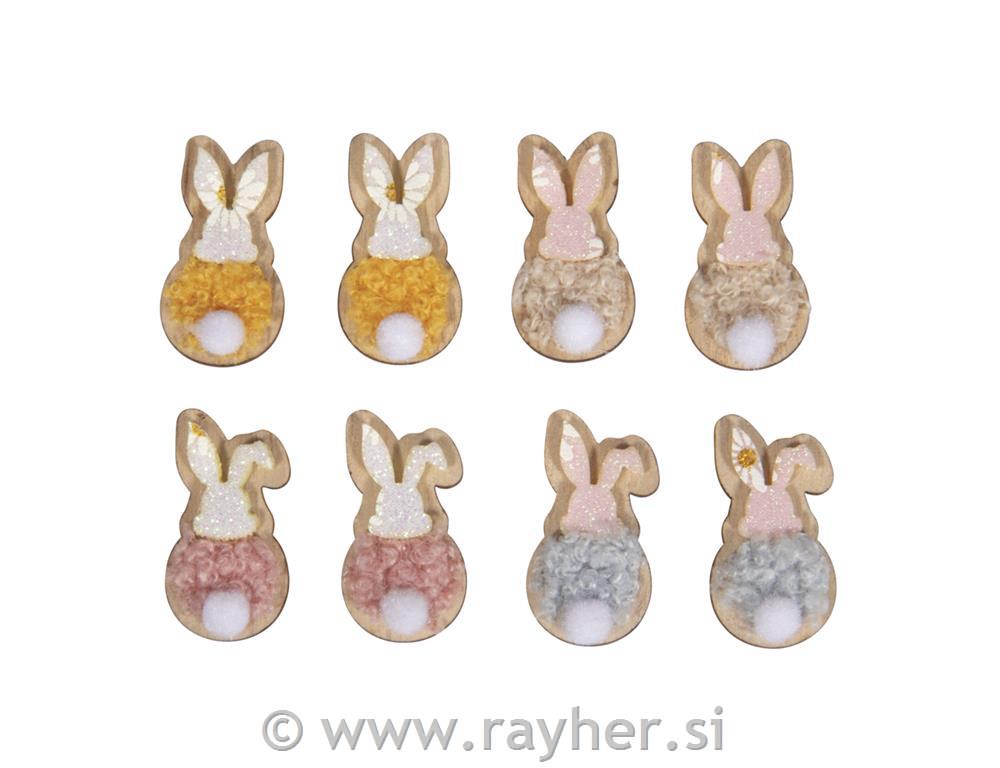 Leseni okraski, Zajčki z repki, 2,1x4cm, set 8