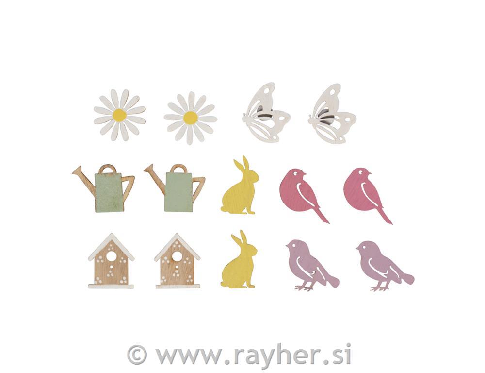 Wooden shapes "Summer", FSC Mix Credit,coloured, 2.2-4cm, + adhesive dot, tab-b