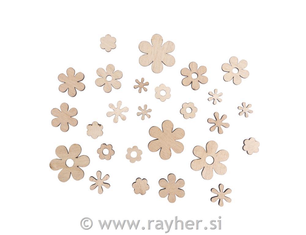 Wooden shapes Blossoms, FSC Mix Credit,natural, o1-2.5cm, assorted, tab-bag 26p