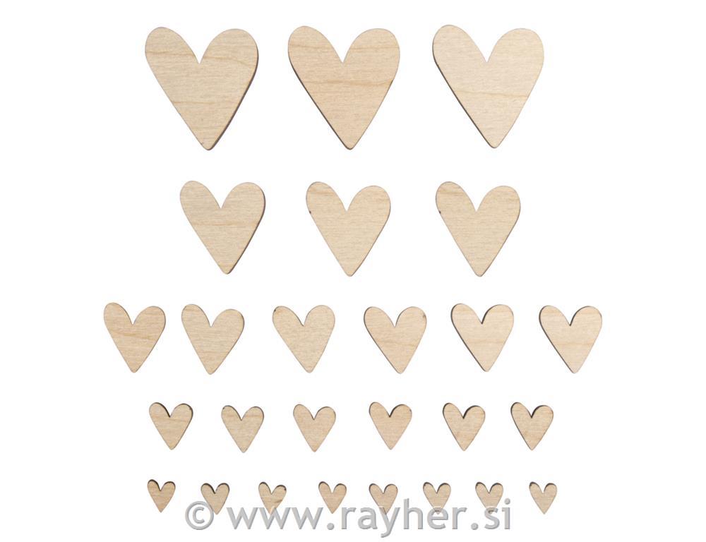 Leseni okraski Srca, 1-4cm, set 26