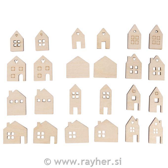 Leseni okraski Hišice 2,5-3,5 cm 24 kos