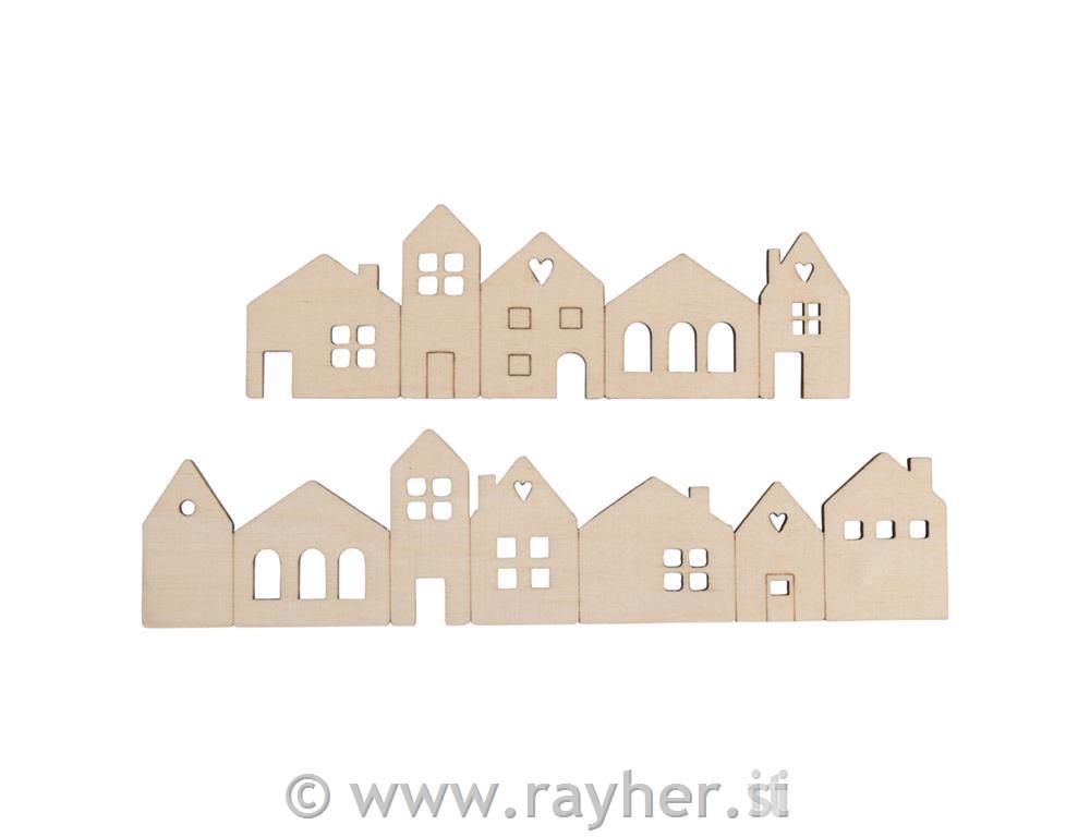 Leseni okraski Mini hišice 10,6x3,4 cm in 14,1x3,4 cm 2 kosa