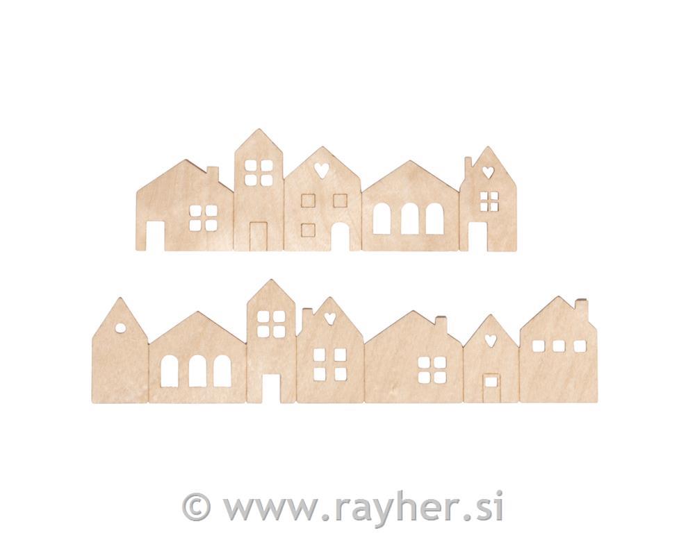 Plywood mini houses, natural, 2x 10.6x3.4 cm + 2 x 14x3,4 cm