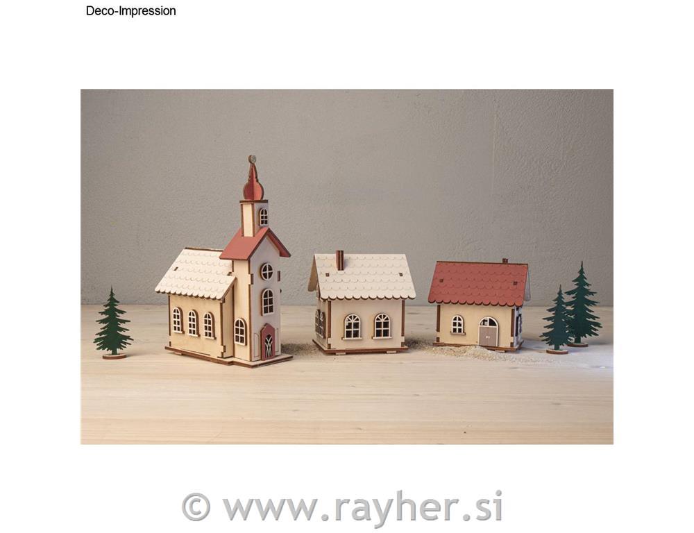 Lesena sestavljanka Vasica 84 delna 7-19 cm + LED lučke