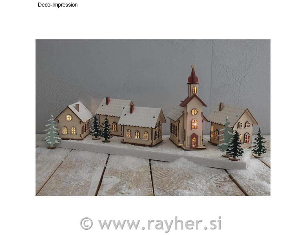 Lesena sestavljanka Vasica 84 delna 7-19 cm + LED lučke