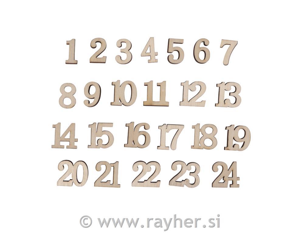 Lesene številke za adventni koledar 1-24, 1,7 cm, 24 kosov