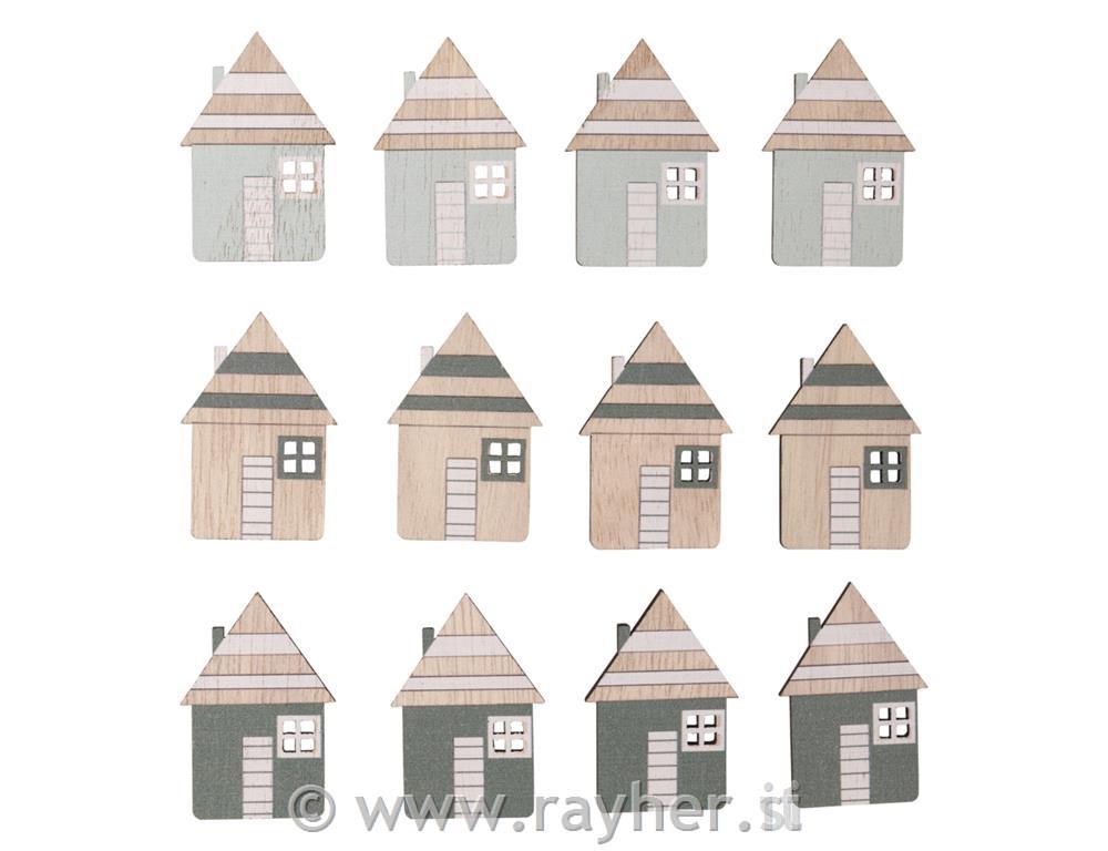 Leseni okraski Hišice 2,6x3,9 cm 12 kos