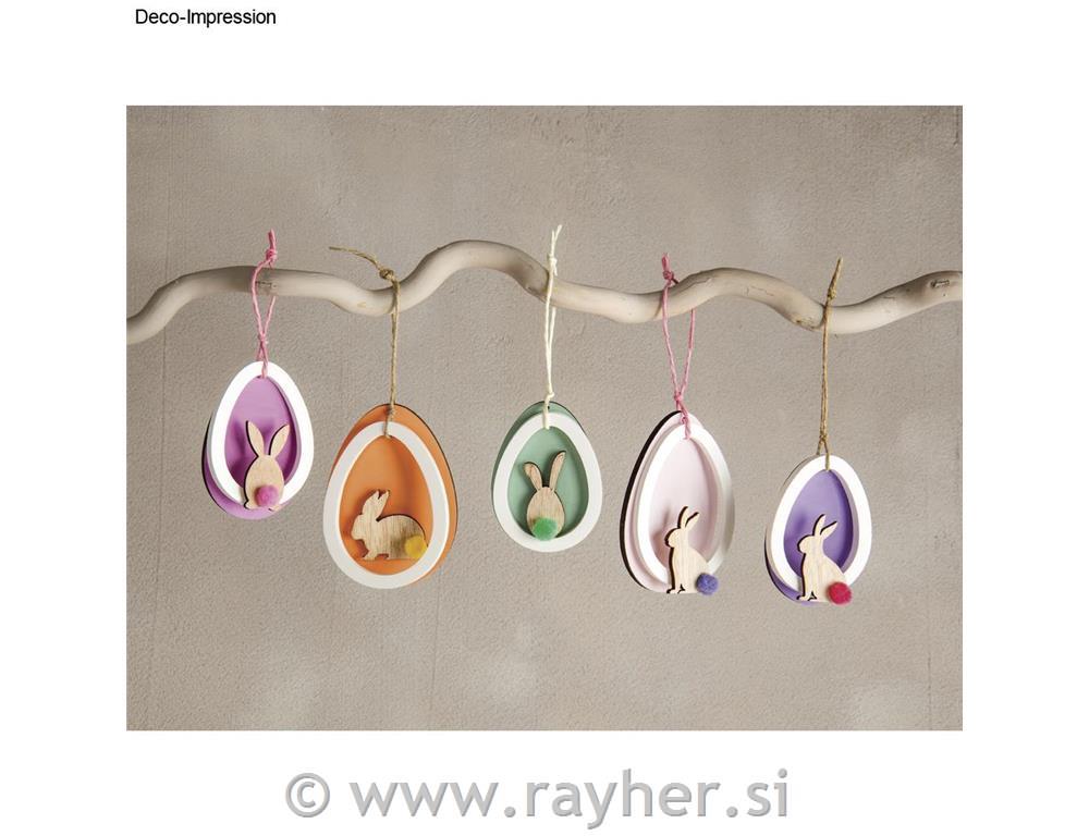 Wooden shapes Bunny, FSC Mix Credit3-3.7cm, tab-bag 12pcs, coloured