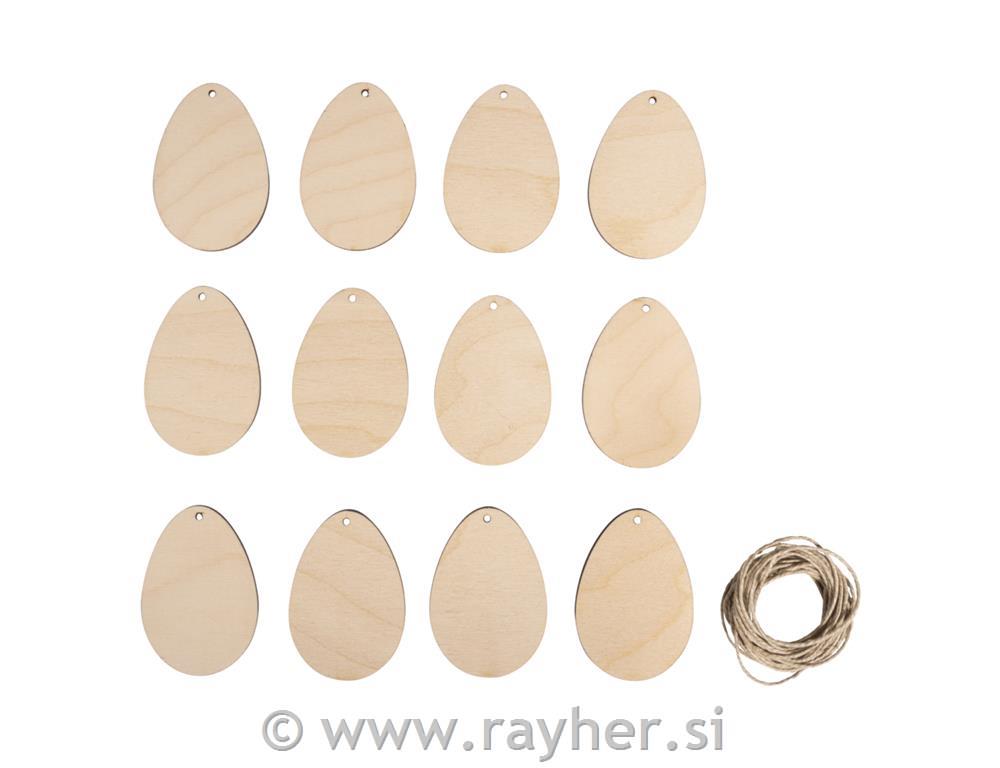 Obešanka leseno jajce 4,5x6,5 cm 12 kos