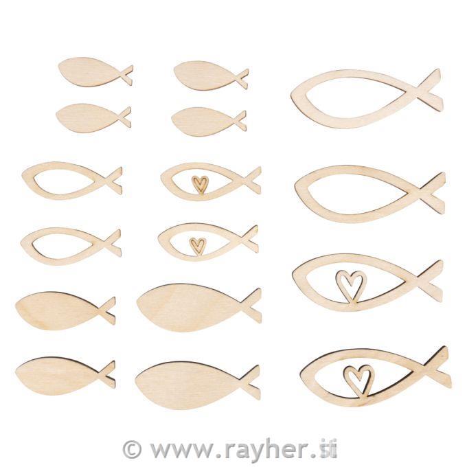 Leseni okraski Ribe 4-6 cm, 16 kosov