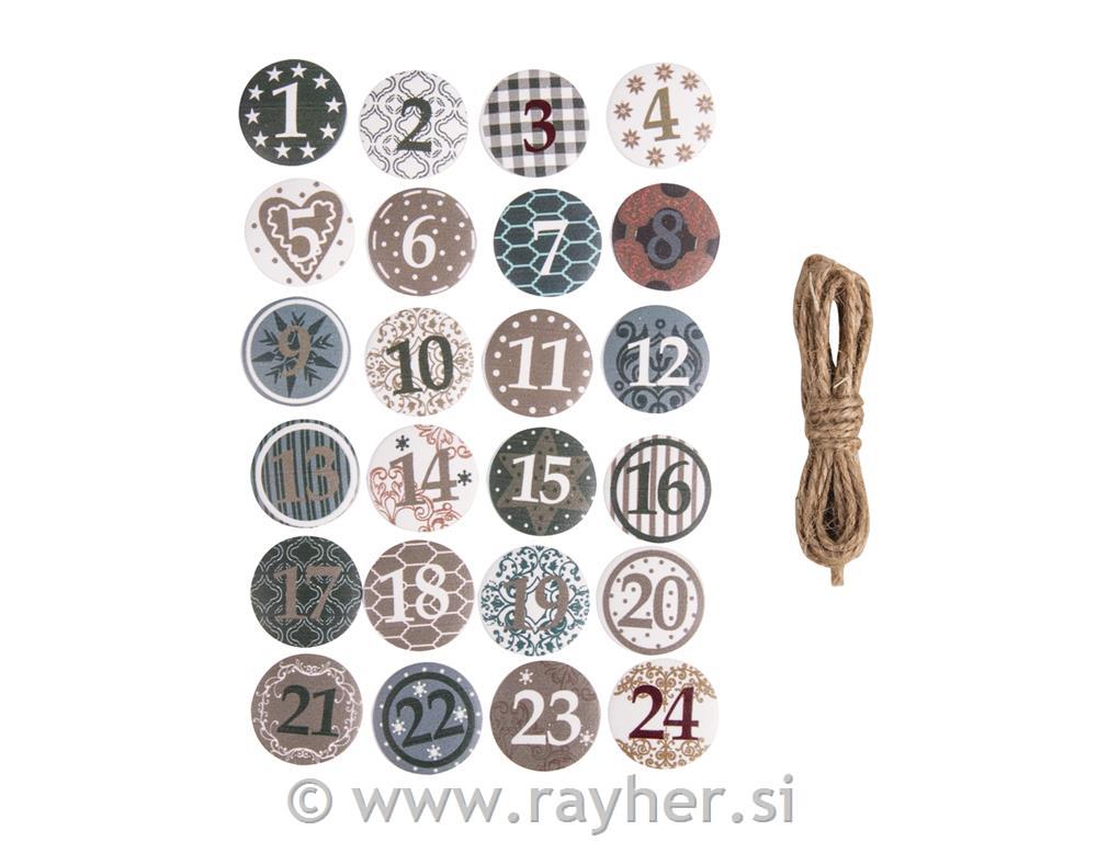 Adventne številke o 2.5cm, z vrvico, 24 kom