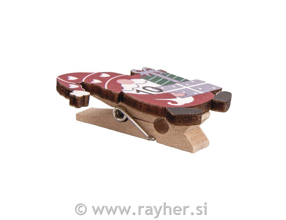 Advent numbers Santa 1-24, 4-4.3cm, clothes pegs+cord, 1Set