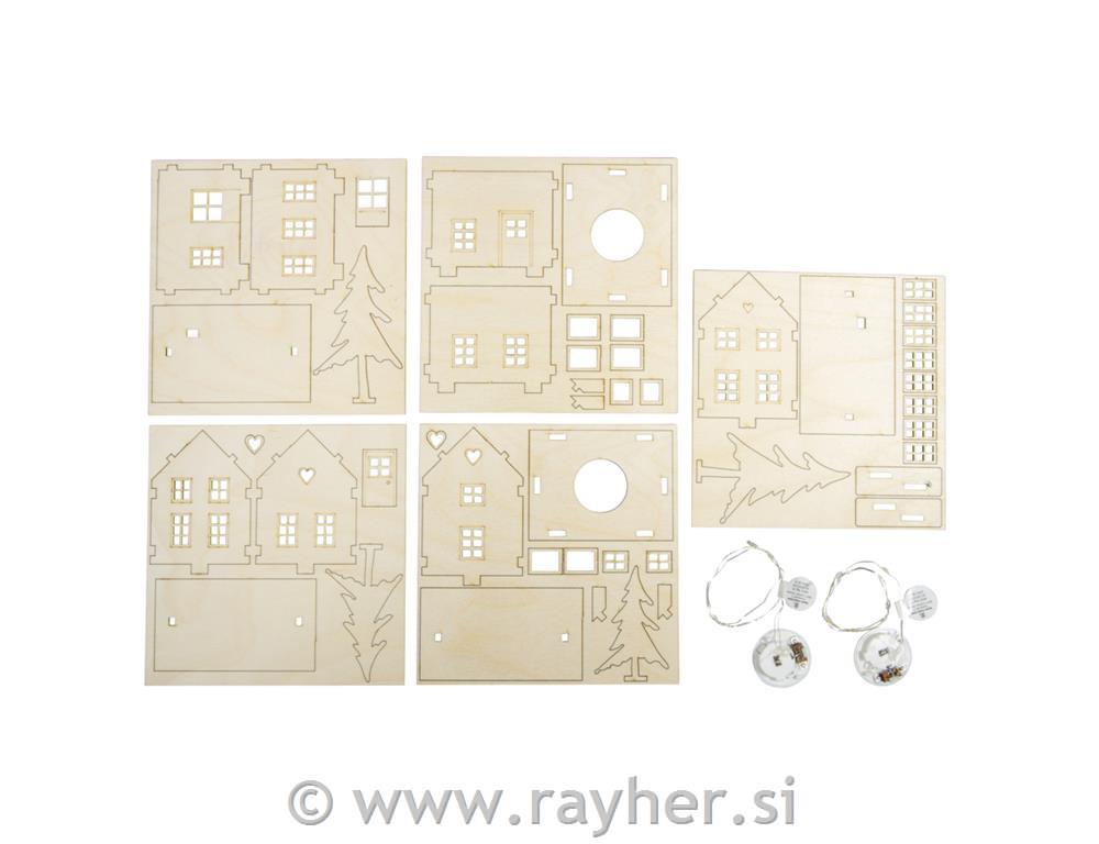 Leseni set za izdelavo hišic z lučkami, 46-delni