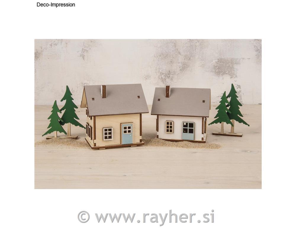 Leseni set za izdelavo hišic z lučkami, 46-delni