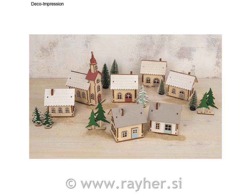 Leseni set za izdelavo hišic z lučkami, 46-delni