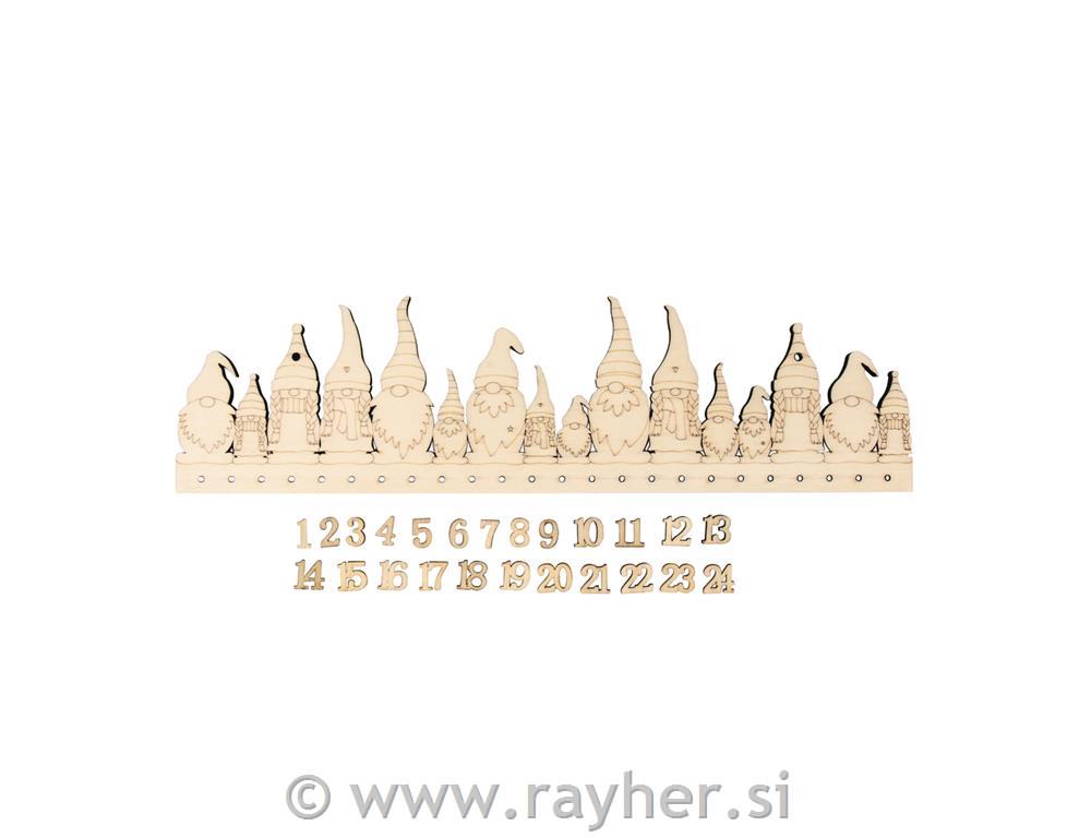 Adventni koledar, leseni, set Palčki 44x12cm