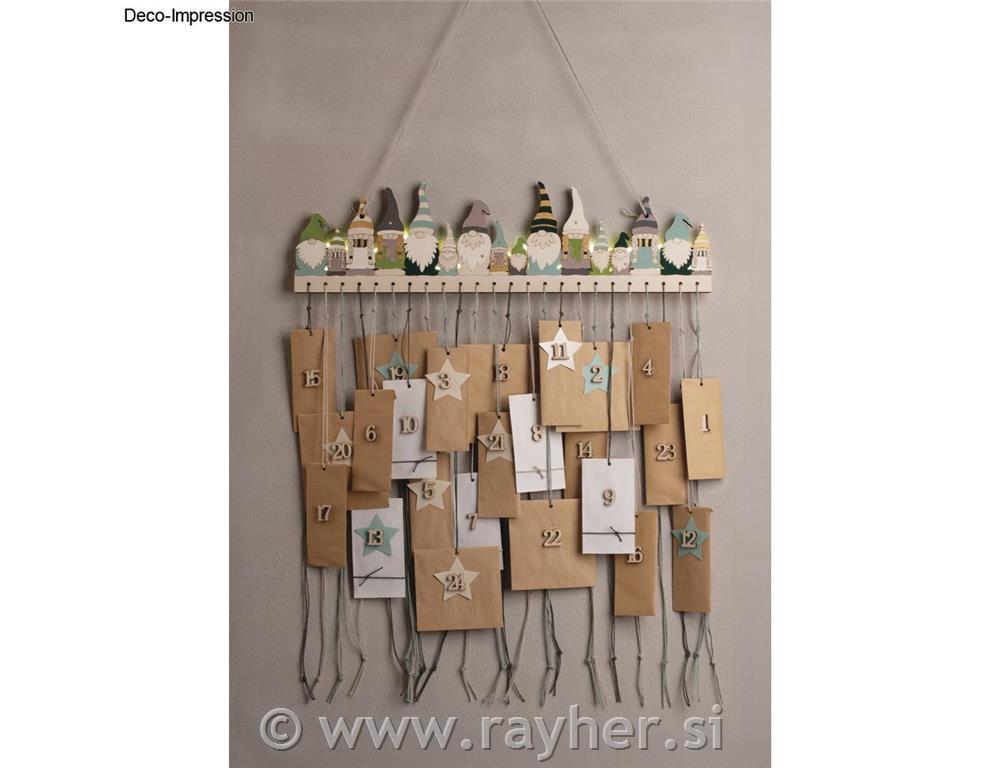 Adventni koledar, leseni, set Palčki 44x12cm