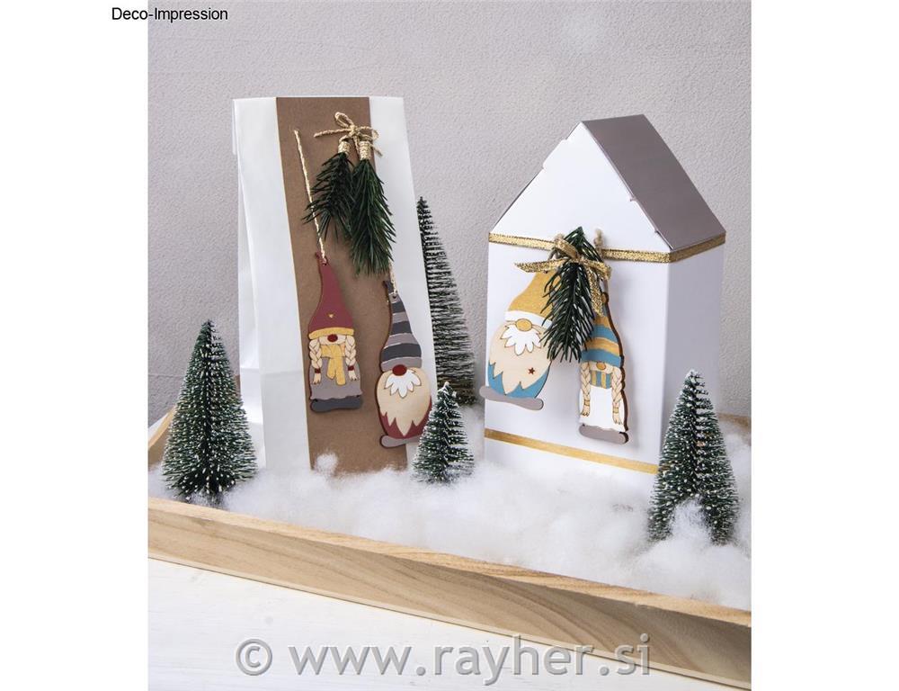 Wood decor Gnome family, natural, 4.5-9cm, + cord, 8pcs